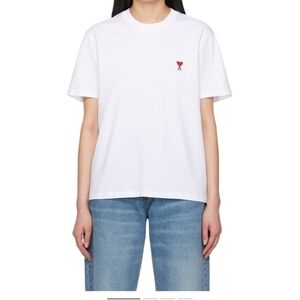 Ami White and Red Short Sleeve Tee